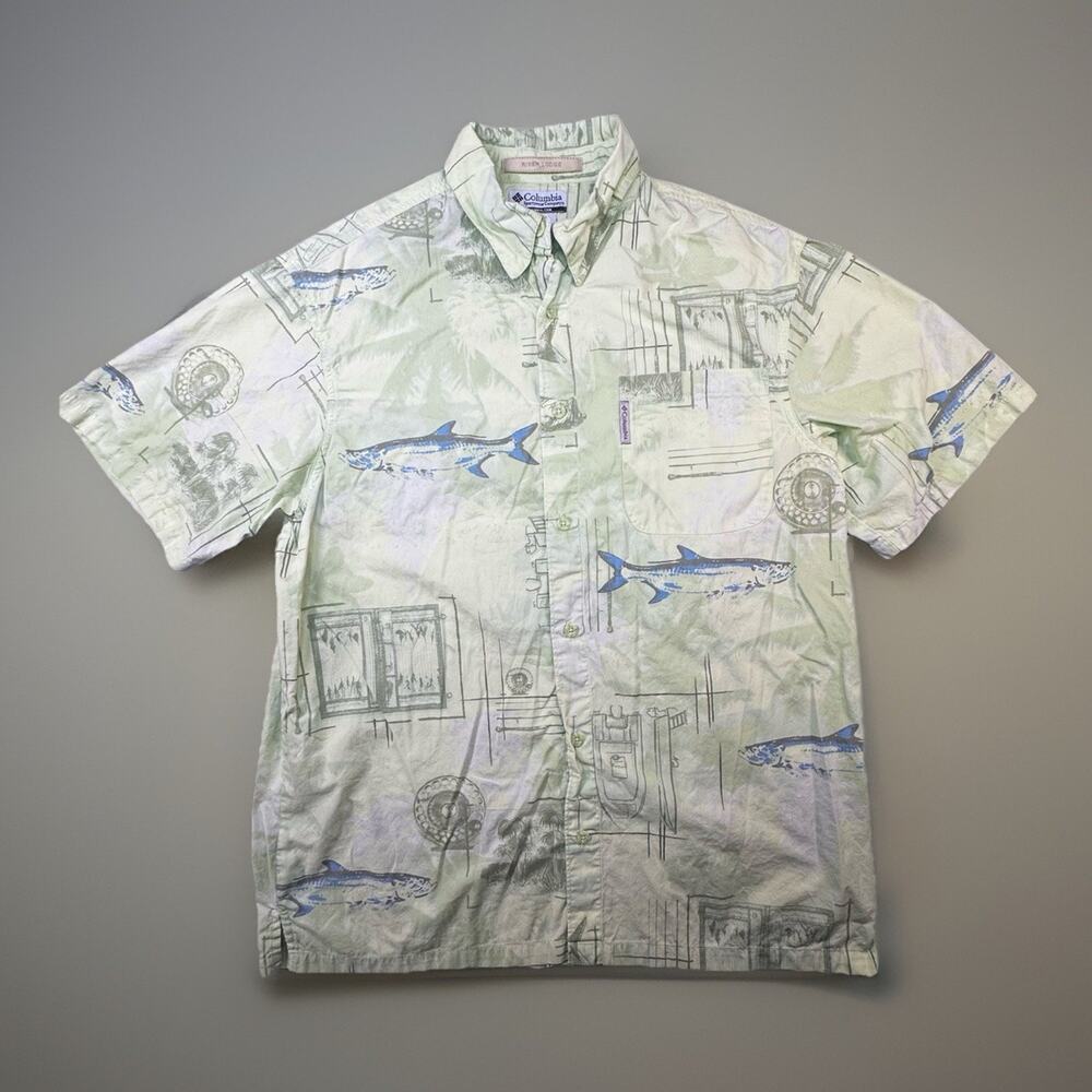 Columbia River Lodge Fishing Shirt Mens Medium Fish Print Button Up -590
